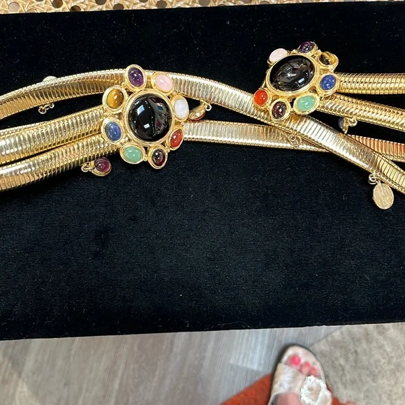 Judith Leiber  Gold Multi-Color Gemstone Belt - Picture 4 of 5